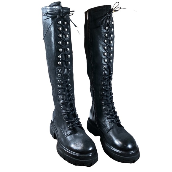 AS 98 Shoes - AS98 Harrell Boots 6,5 - 7 Combat Black Leather Knee High Goth 37 Dark Academia